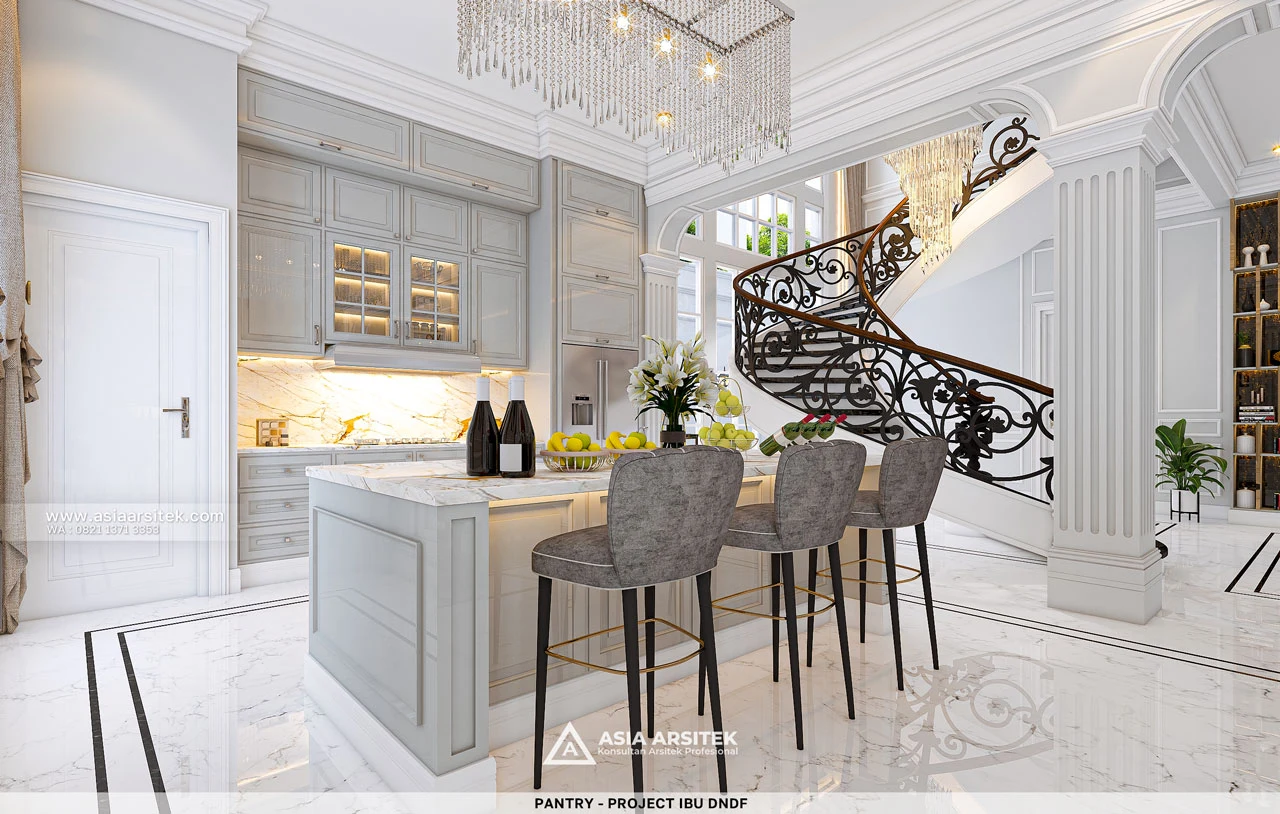 Desain Pantry Elegan Rumah Klasik 2 Lantai Ibu DNDF di Bengkulu