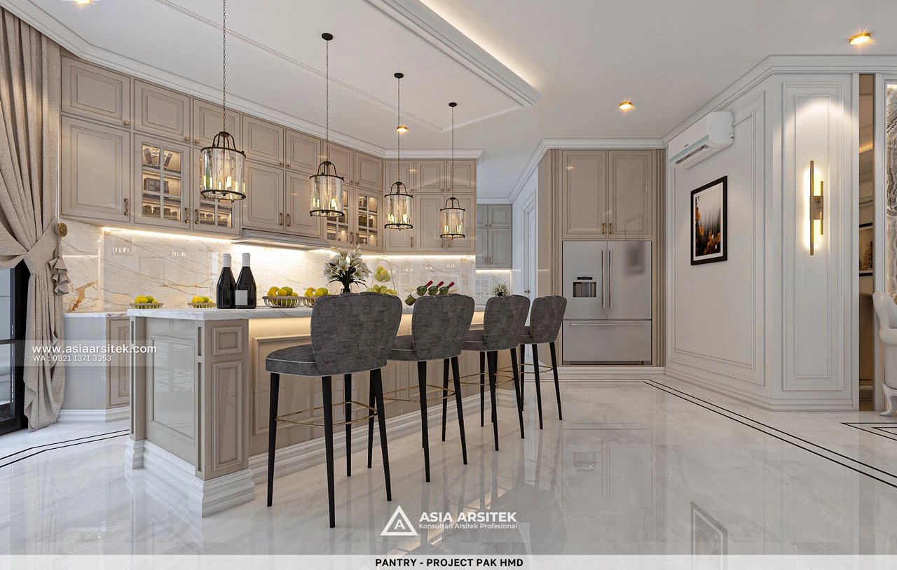 Desain Pantry Mewah Rumah Klasik 2 Lantai Bapak HMD di BSD Tangerang Selatan