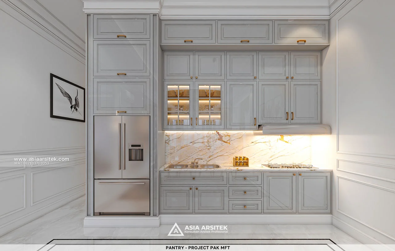 Desain Pantry Mewah Rumah Klasik 2 Lantai Pak MFT di Sawangan Depok