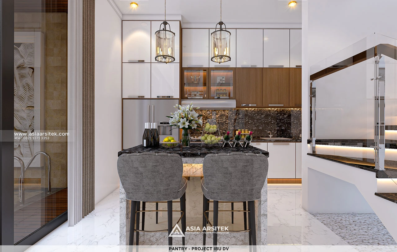 Desain Pantry Mewah Rumah Minimalis 2 Lantai Ibu DV Duren Sawit Jakarta Timur