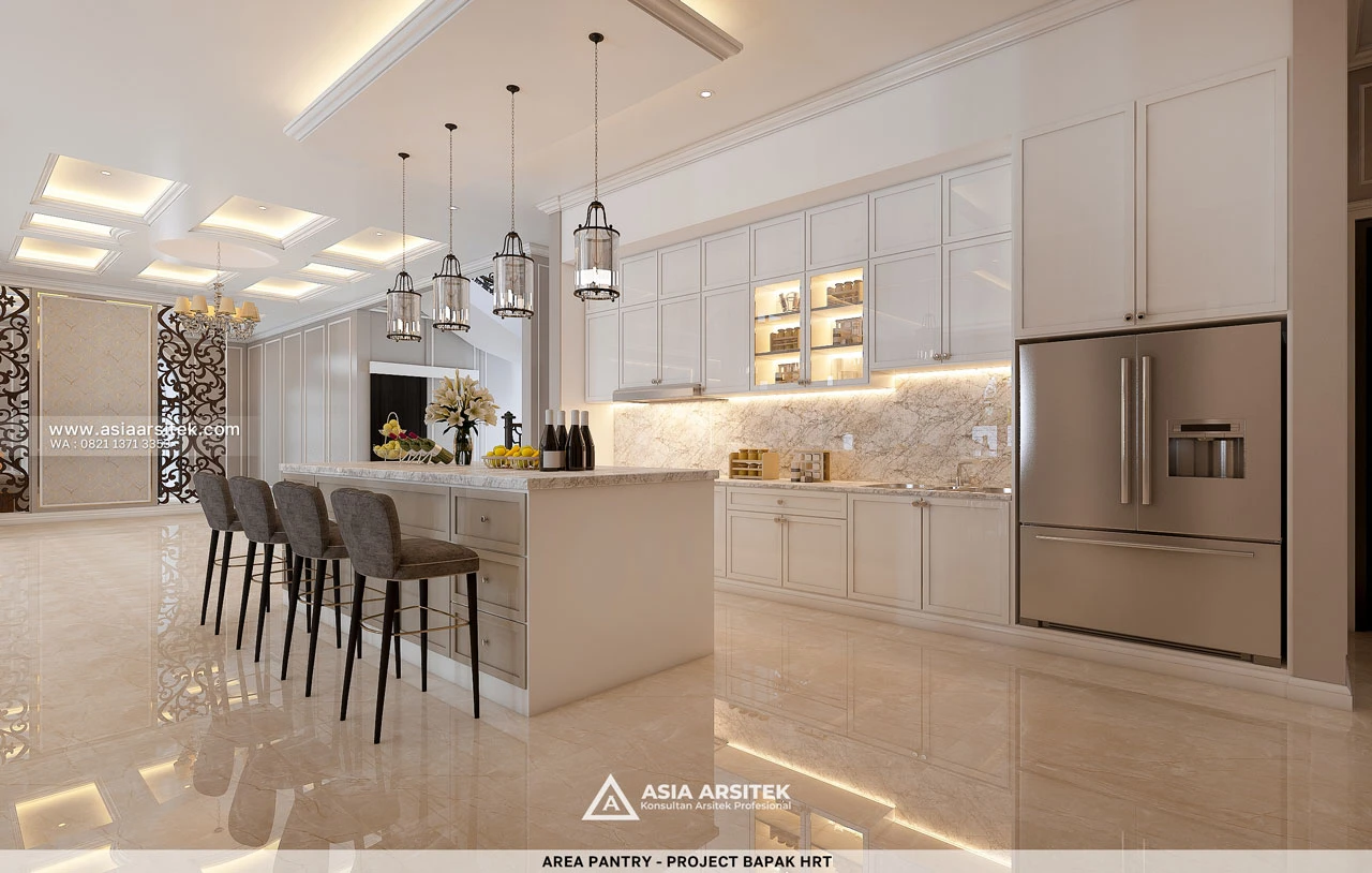 Desain Pantry Mewah Rumah Tropis 2 Lantai Bapak HRT Bogor Jawa Barat