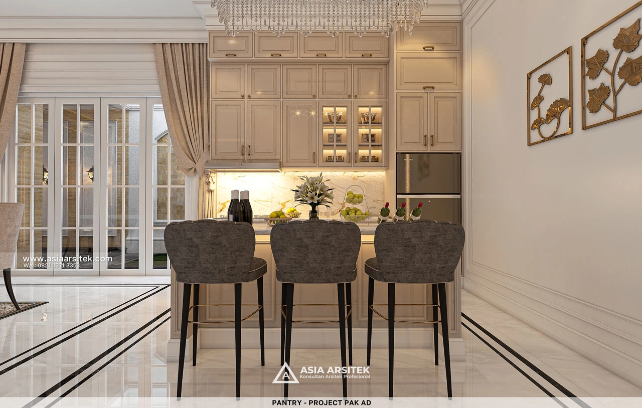 Desain Pantry Rumah Klasik 2 Lantai Bapak AD di Kebon Jeruk Jakarta Barat
