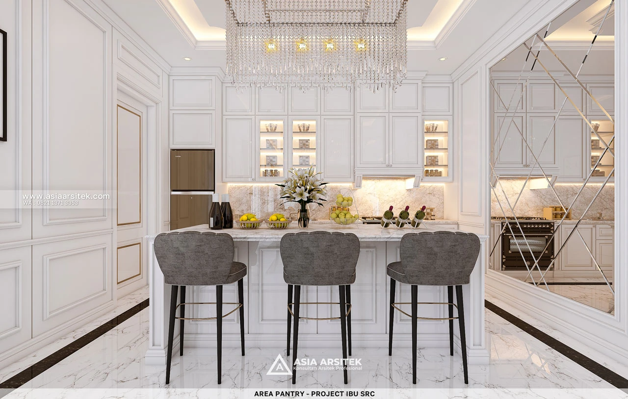 Desain Pantry Rumah Klasik 2 Lantai Ibu SRC di Cibubur Bekasi