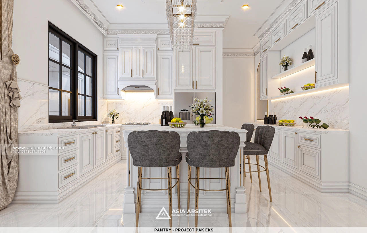 Desain Pantry Rumah Klasik 3 Lantai Bapak EKS di Kelapa Dua Tangerang