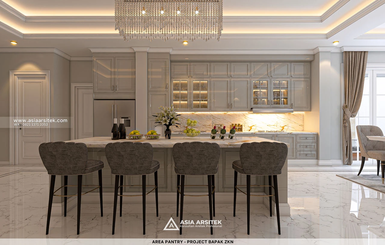 Desain Pantry Rumah Klasik 3 Lantai Bapak ZKN di Cikupa Tangerang
