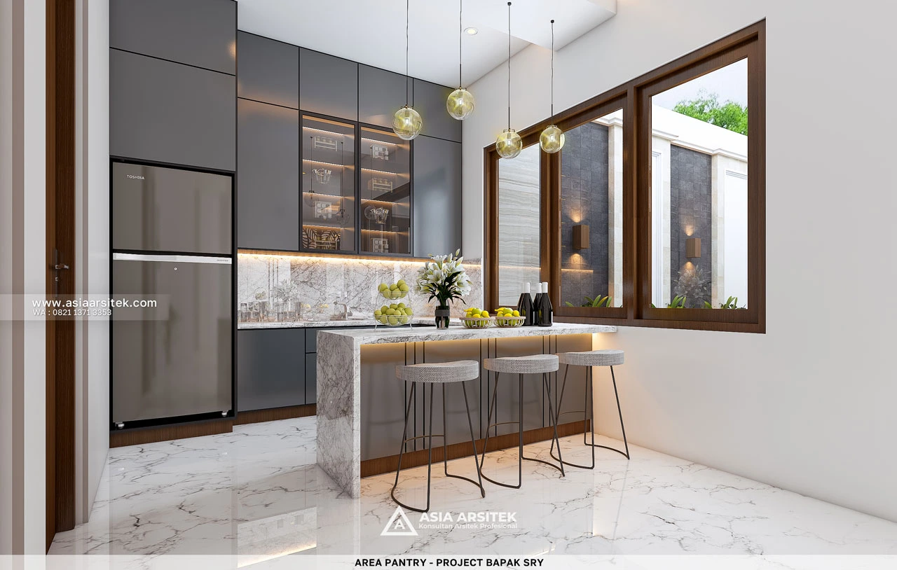 Desain Pantry Rumah Tropis 2 Lantai Bapak SRY di Banjarmasin Kalimantan Selatan