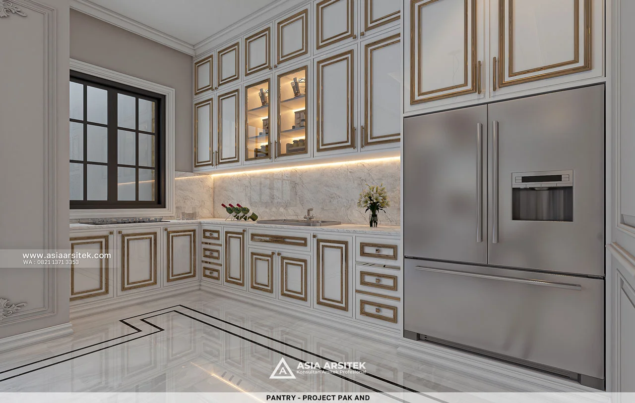 Desain Pantry Rumah Tropis 3 Lantai Bapak AND di Modernland Tangerang