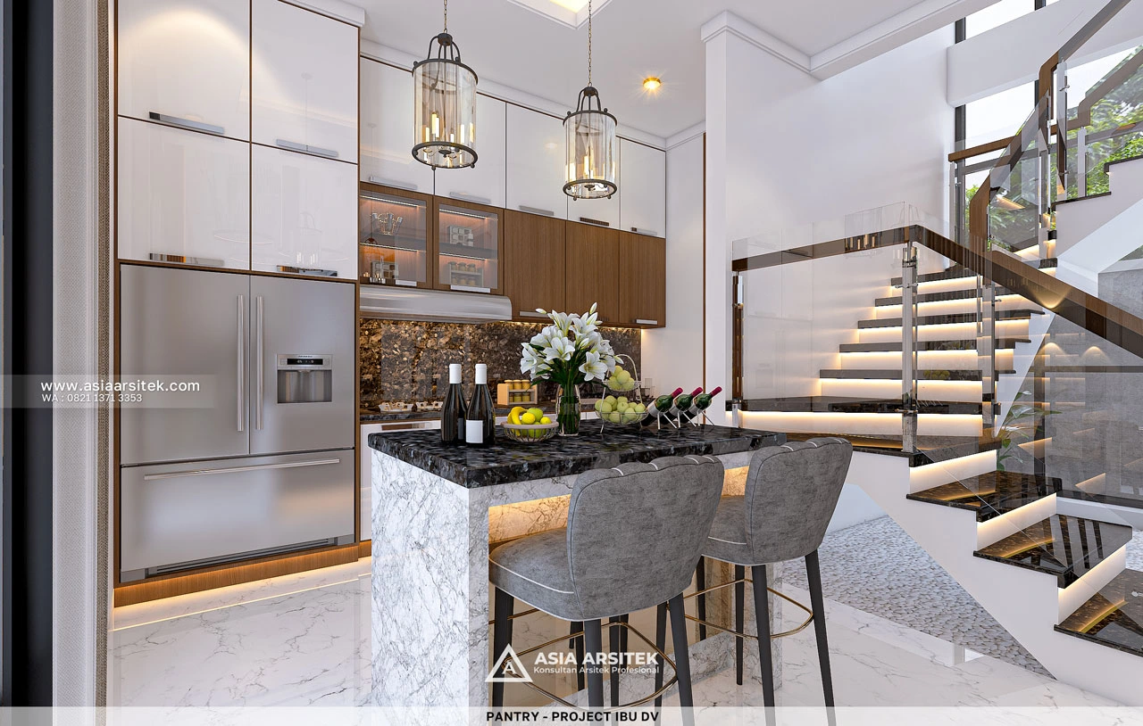 Desain Pantry dan Area Tangga Rumah Minimalis 2 Lantai Ibu DV Duren Sawit Jakarta Timur