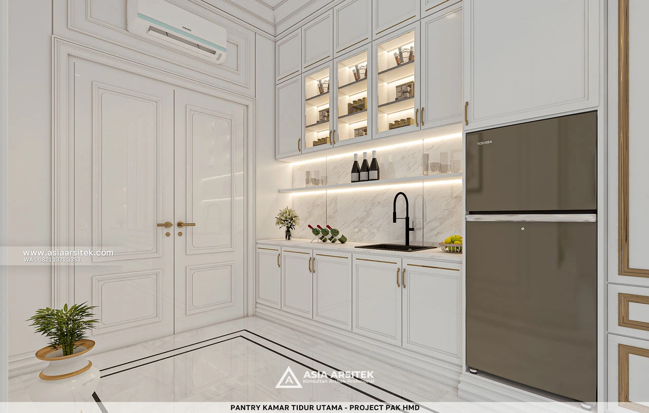 Desain Pantry di Kamar Tidur Utama Rumah Klasik 2 Lantai Bapak HMD di BSD Tangerang Selatan