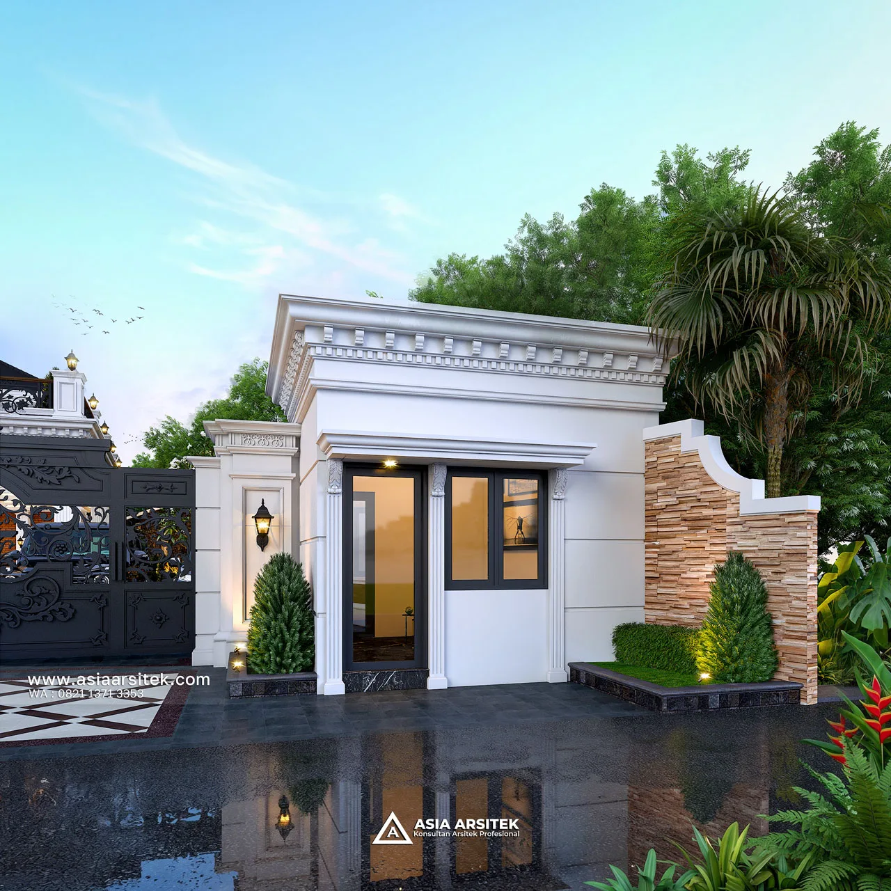 Desain Pos Jaga Rumah Klasik 2 Lantai Bapak IZL di Jatiuwung Tangerang
