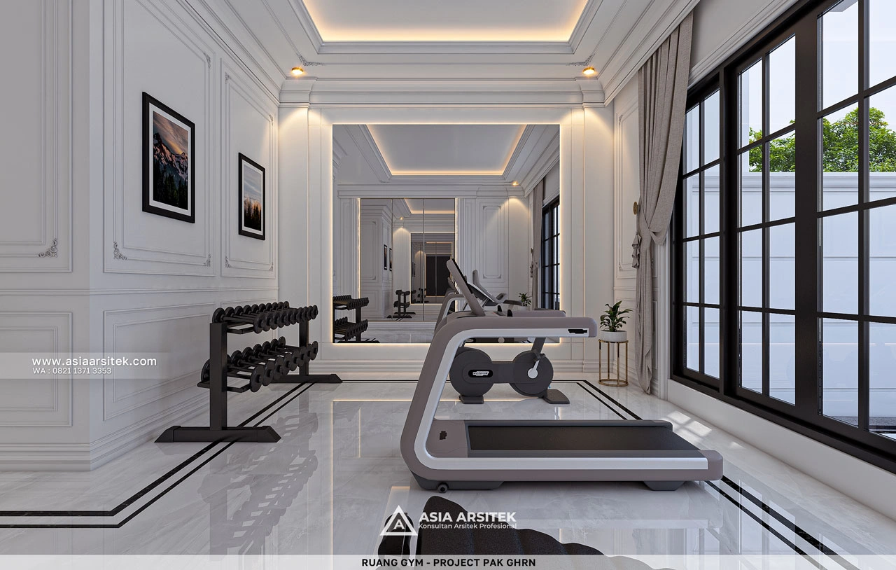 Desain Ruang Gym Elegan Rumah Klasik 2 Lantai Bapak GHRN di Tambun Bekasi