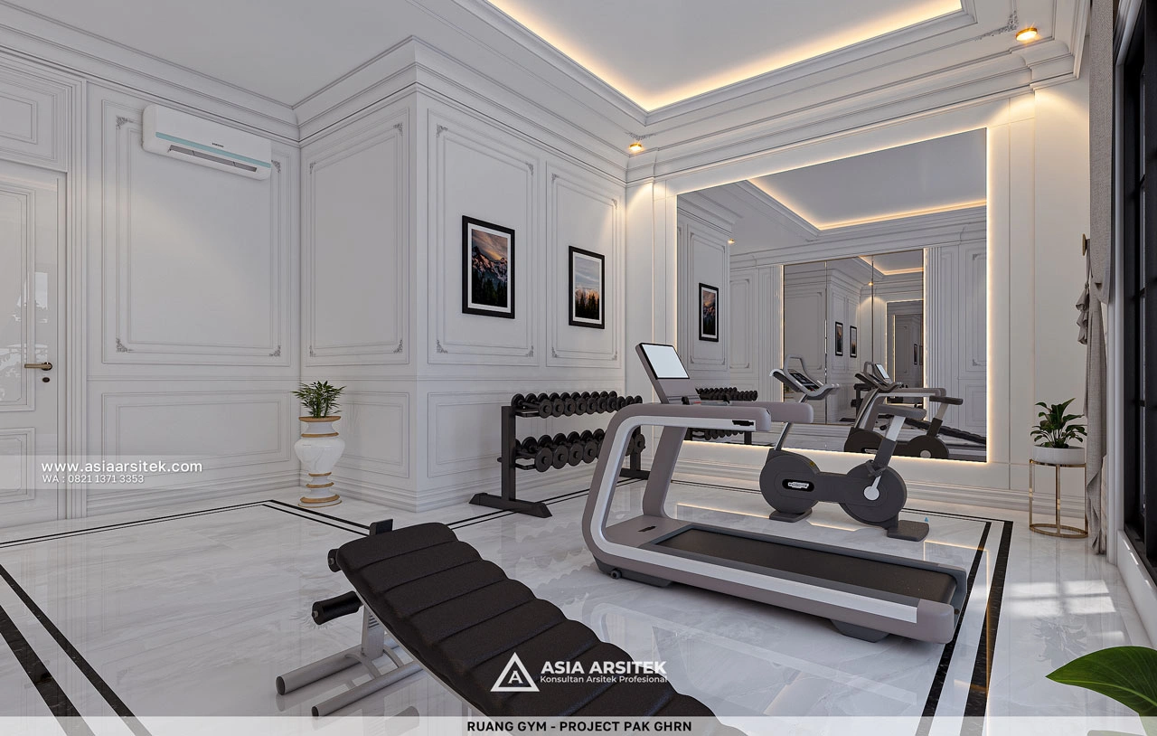 Desain Ruang Gym Mewah Rumah Klasik 2 Lantai Bapak GHRN di Tambun Bekasi