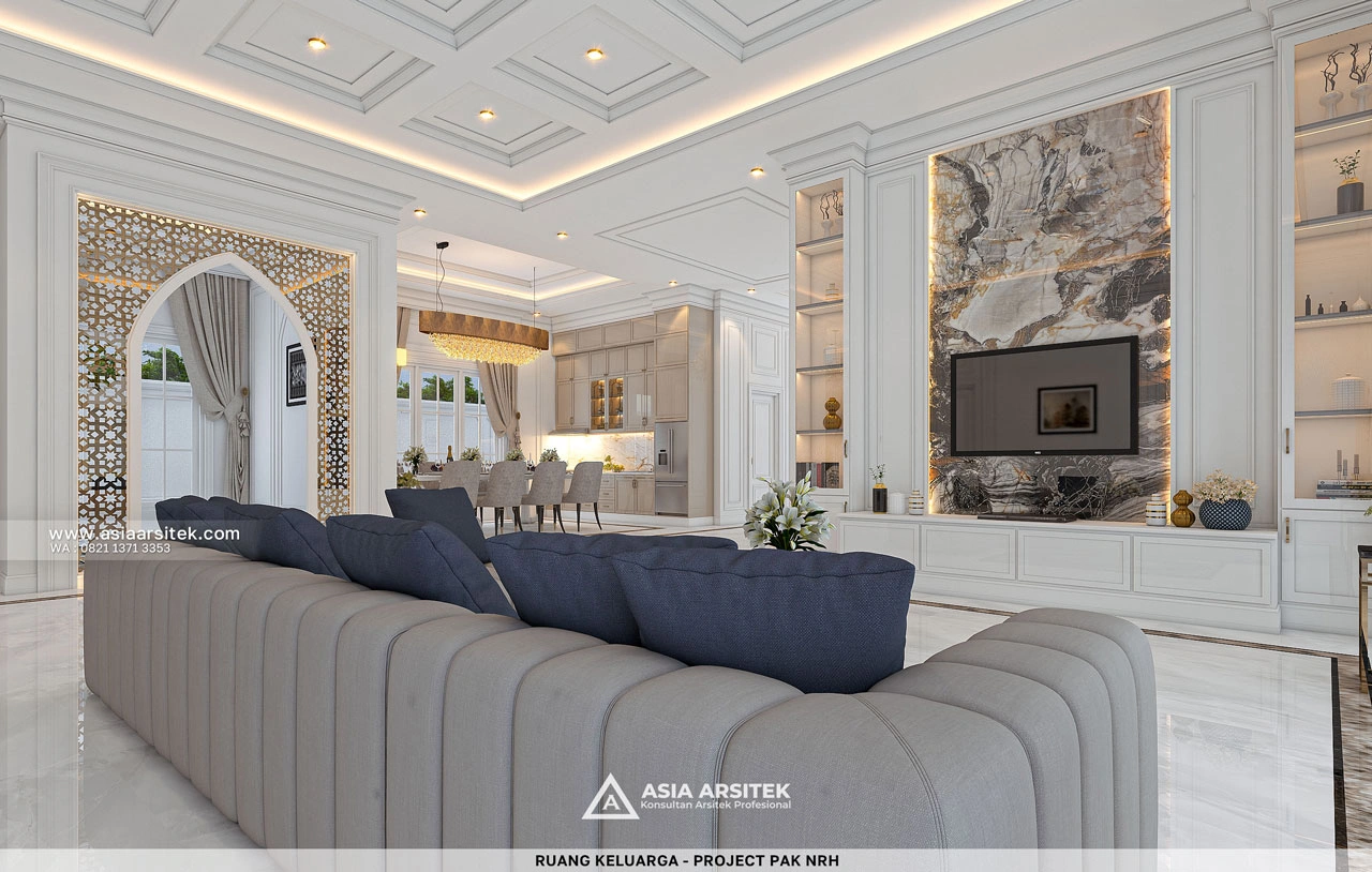Desain Ruang Keluarga Elegan Rumah Klasik 1 Lantai Bapak NRH di Gambut Kalimantan Selatan