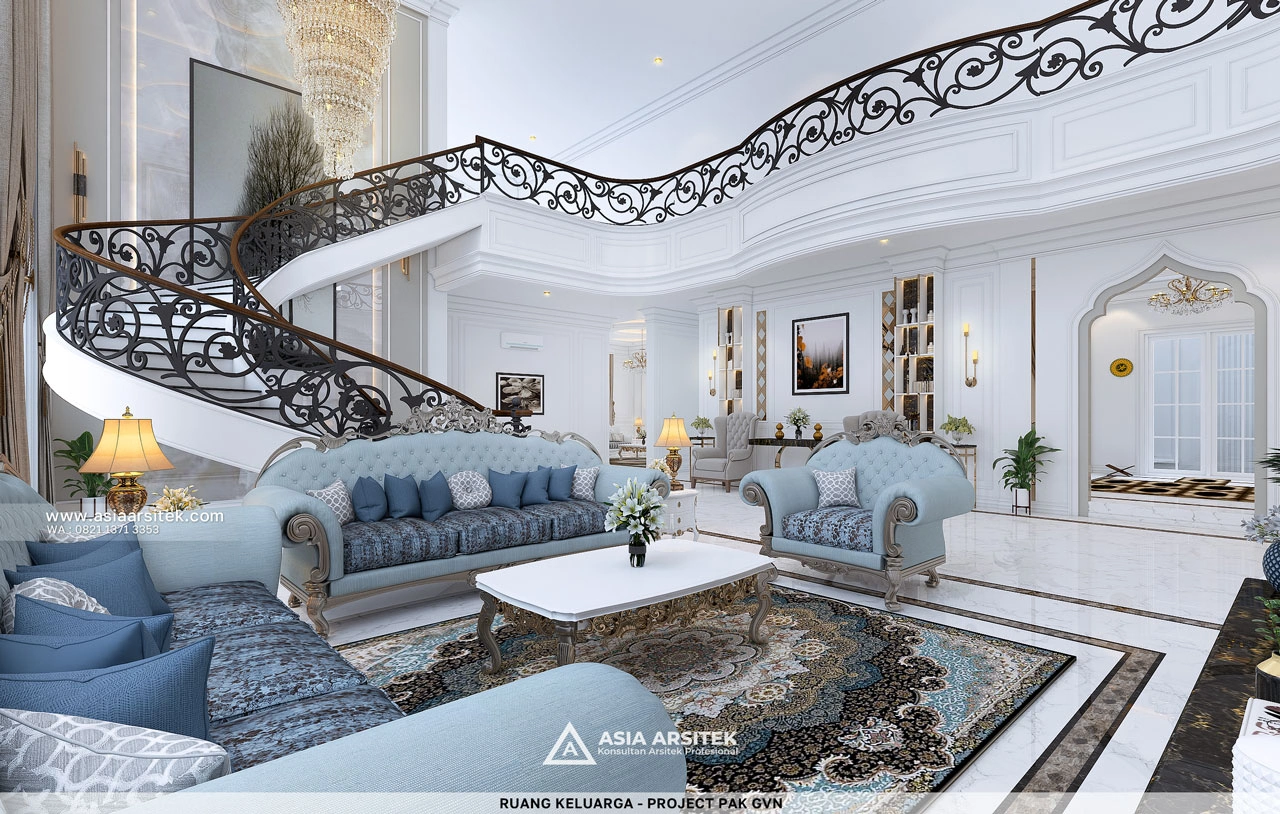 Desain Ruang Keluarga Elegan Rumah Klasik 2 Lantai Bapak GVN di Kelapa Dua Tangerang