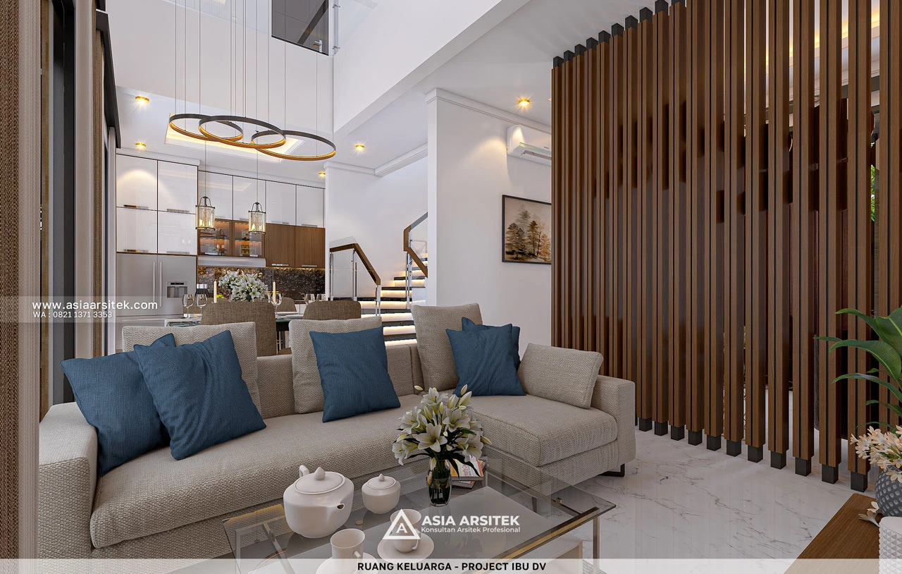 Desain Ruang Keluarga Elegan Rumah Minimalis 2 Lantai Ibu DV Duren Sawit Jakarta Timur