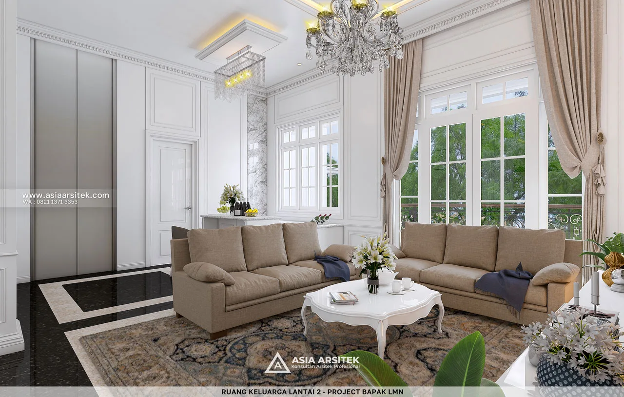 Desain Ruang Keluarga Lantai 2 Sudut Rumah Klasik 3 Lantai Bapak LMN di Sentul City Bogor