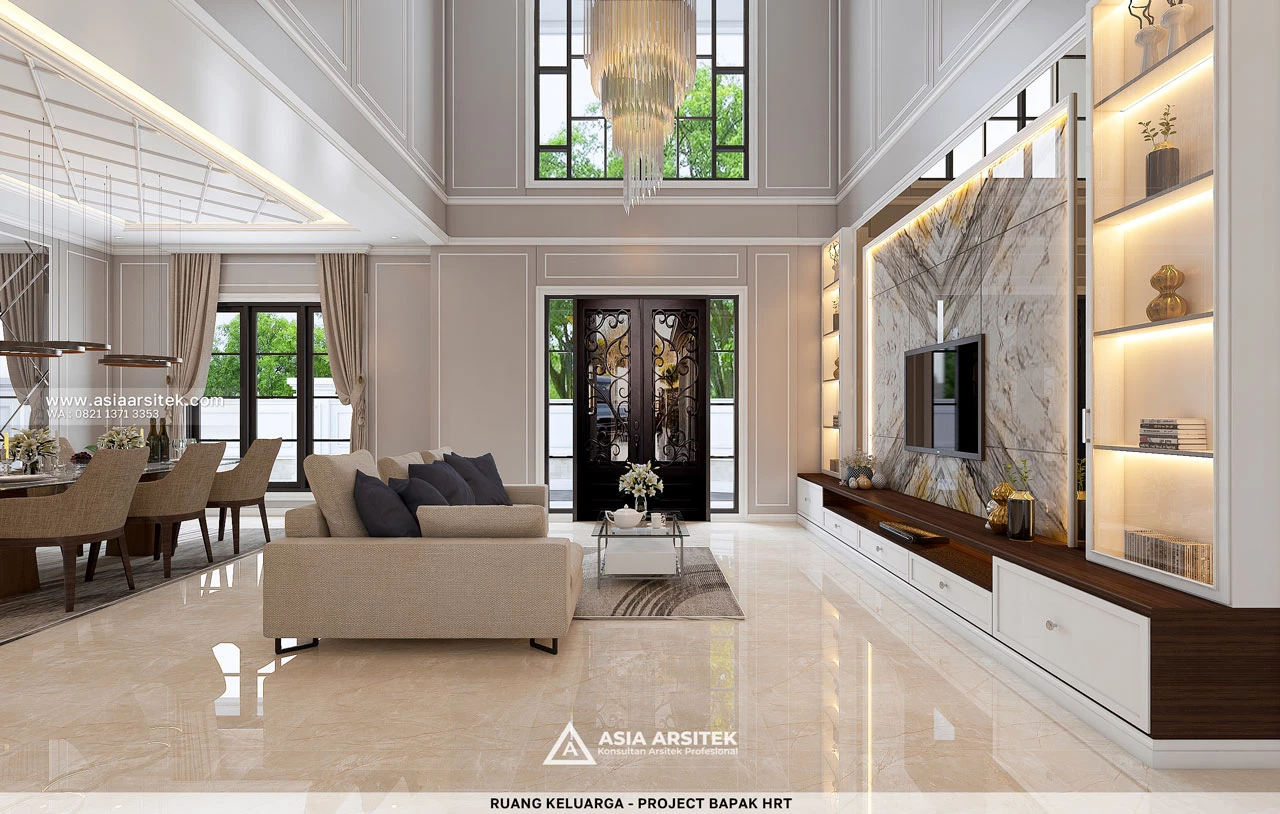 Desain Ruang Keluarga Rumah Tropis 2 Lantai Bapak HRT Bogor Jawa Barat