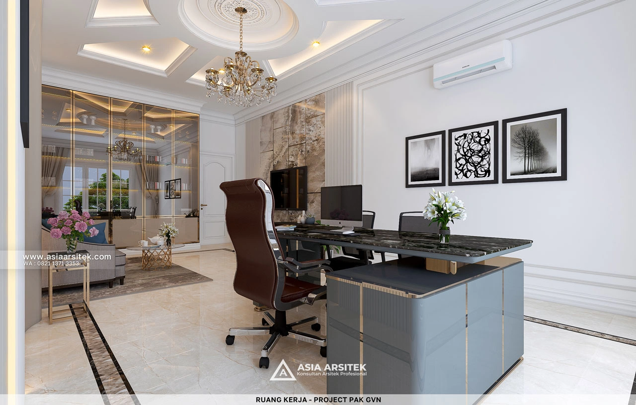 Desain Ruang Kerja Elegan Rumah Klasik 2 Lantai Bapak GVN di Kelapa Dua Tangerang
