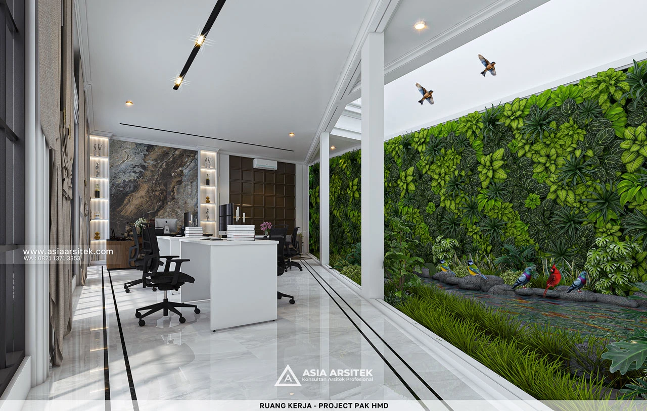 Desain Ruang Kerja Elegan Rumah Klasik 2 Lantai Bapak HMD di BSD Tangerang Selatan