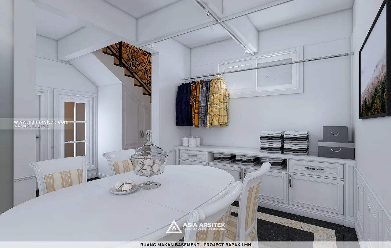Desain Ruang Makan Basement 2 Rumah Klasik 3 Lantai Bapak LMN di Sentul City Bogor