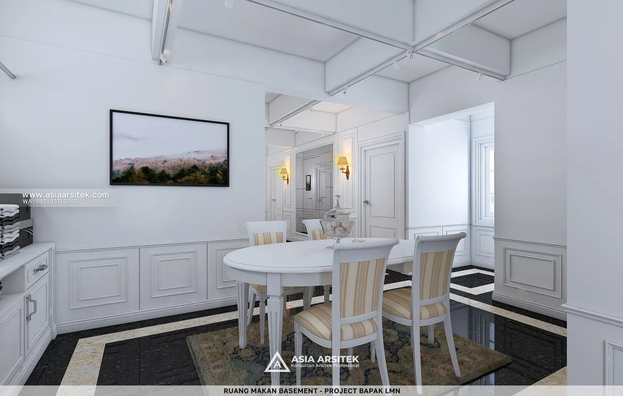 Desain Ruang Makan Basement 3 Rumah Klasik 3 Lantai Bapak LMN di Sentul City Bogor