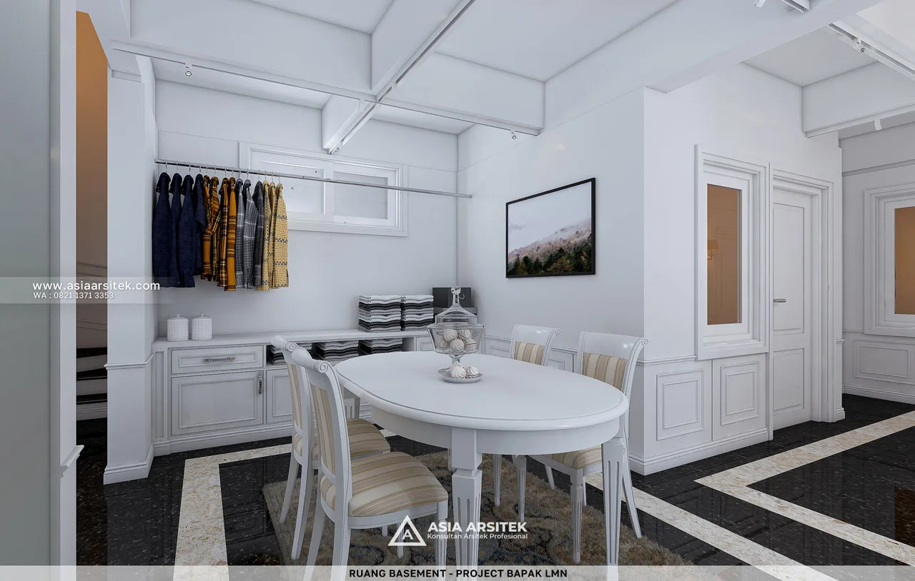 Desain Ruang Makan Basement Rumah Klasik 3 Lantai Bapak LMN di Sentul City Bogor