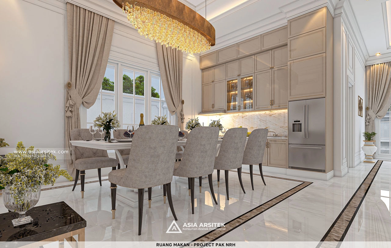 Desain Ruang Makan Elegan Rumah Klasik 1 Lantai Bapak NRH di Gambut Kalimantan Selatan