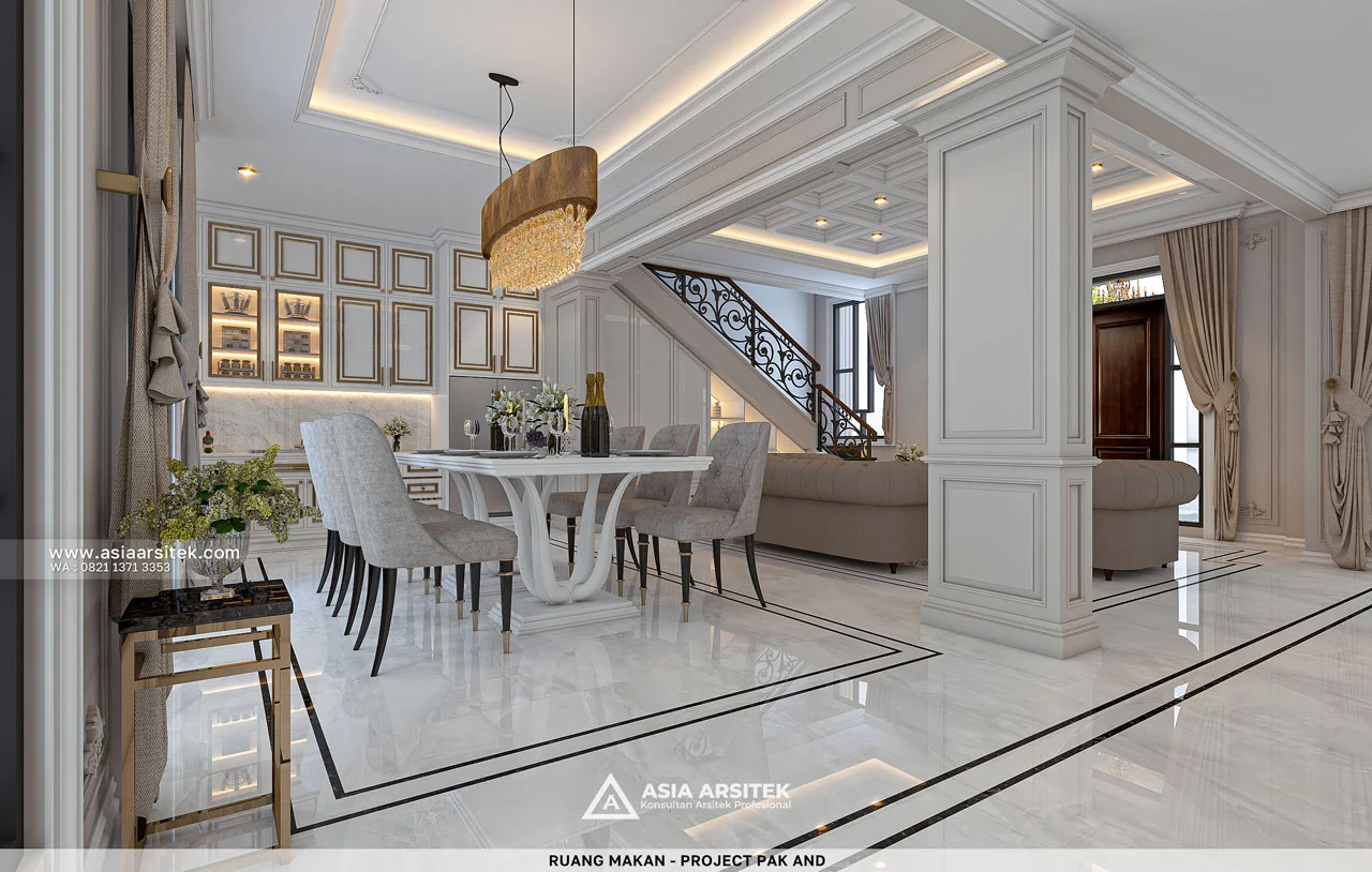 Desain Ruang Makan Luas Rumah Tropis 3 Lantai Bapak AND di Modernland Tangerang
