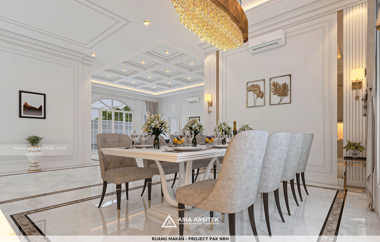 Desain Ruang Makan Mewah Rumah Klasik 1 Lantai Bapak NRH di Gambut Kalimantan Selatan