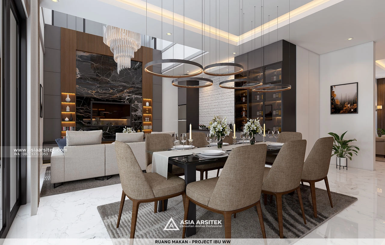 Desain Ruang Makan Mewah Rumah Modern 2 Lantai Ibu WW Surabaya Jawa Timur