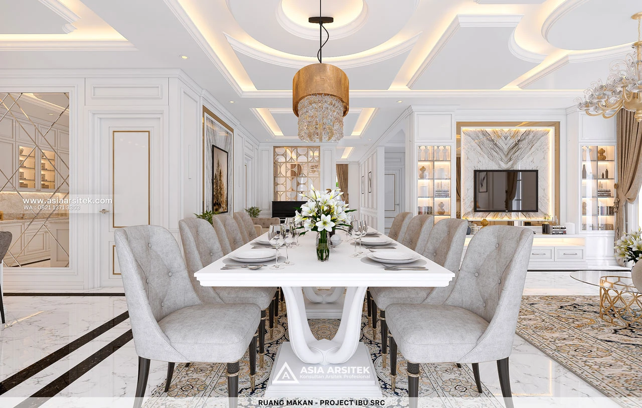 Desain Ruang Makan Rumah Klasik 2 Lantai Ibu SRC di Cibubur Bekasi