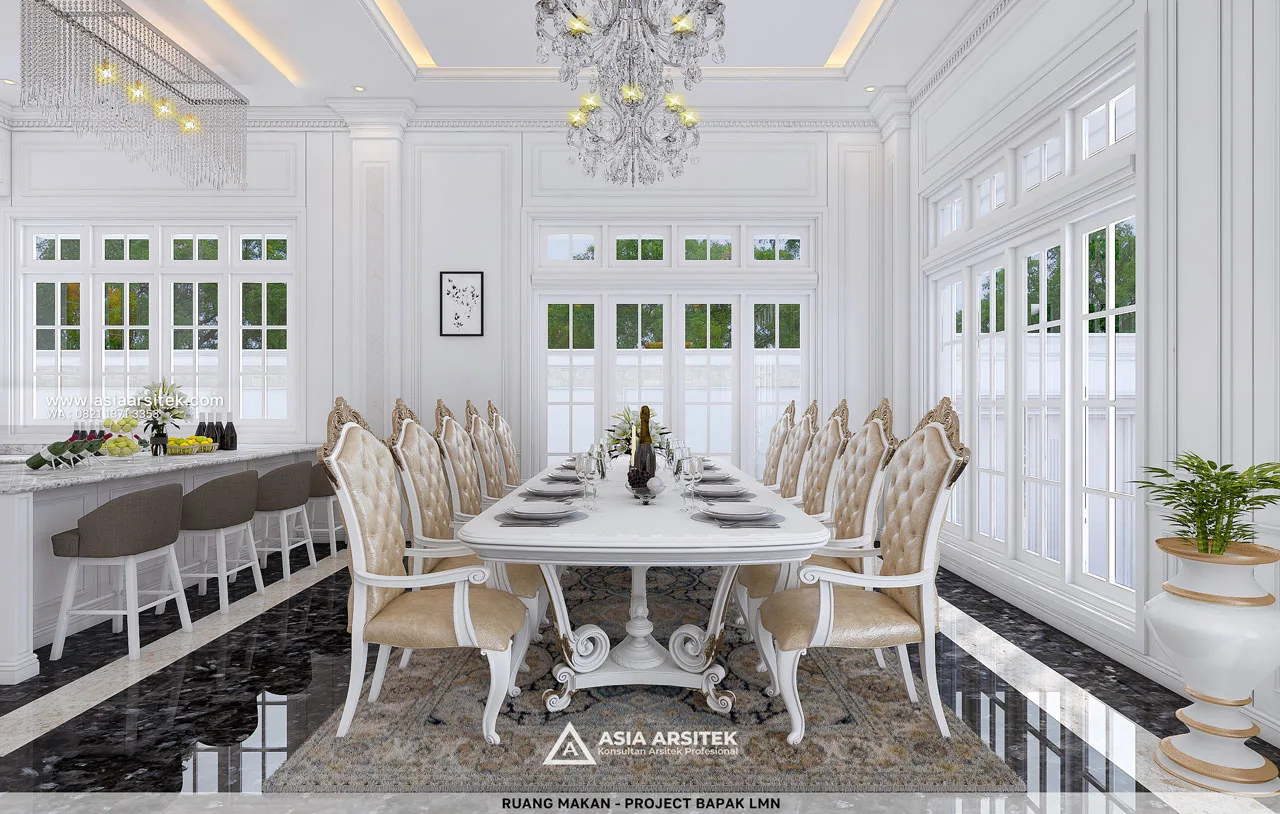 Desain Ruang Makan Rumah Klasik 3 Lantai Bapak LMN di Sentul City Bogor