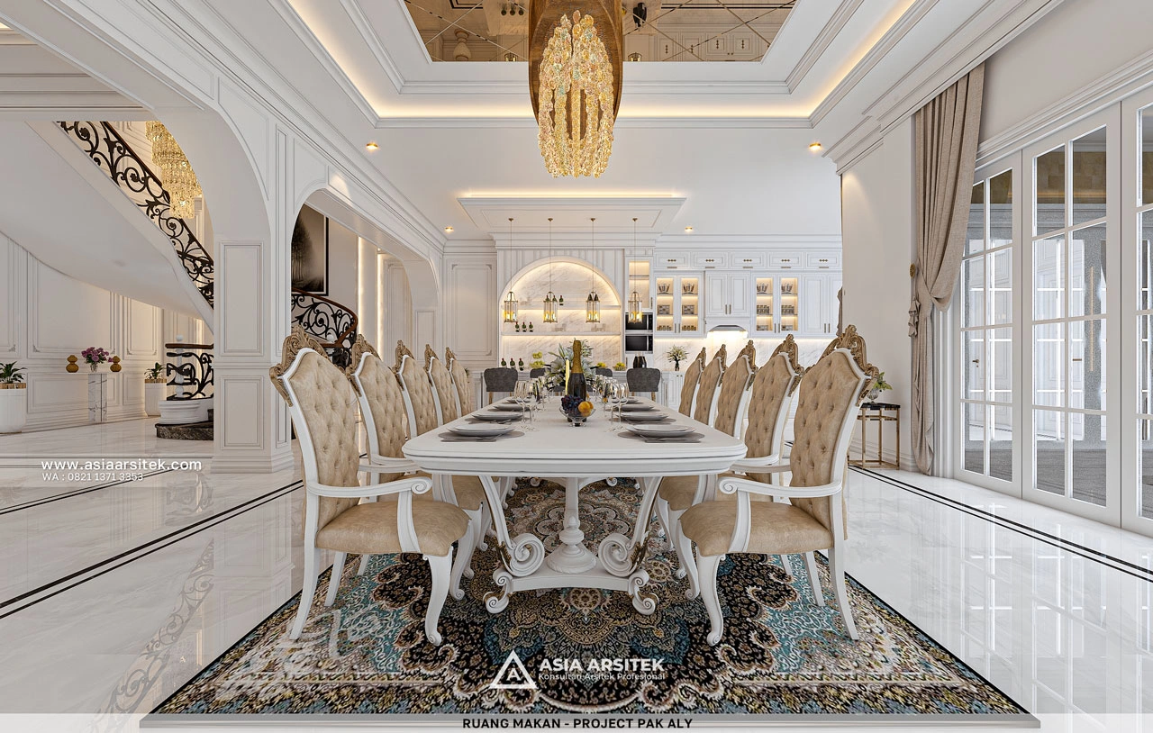 Desain Ruang Makan Rumah Klasik 4 Lantai Bapak ALY di Kelapa Gading Jakarta Utara