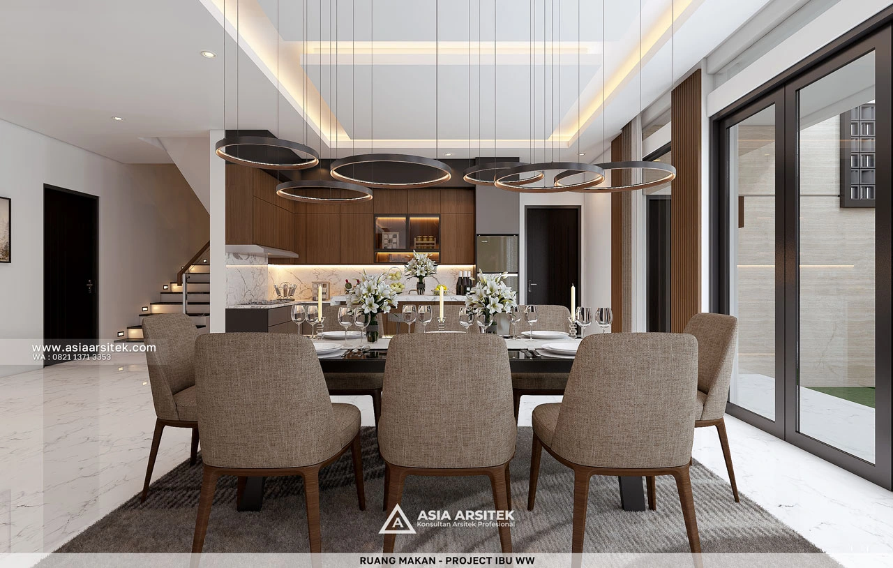 Desain Ruang Makan Rumah Modern 2 Lantai Ibu WW Surabaya Jawa Timur