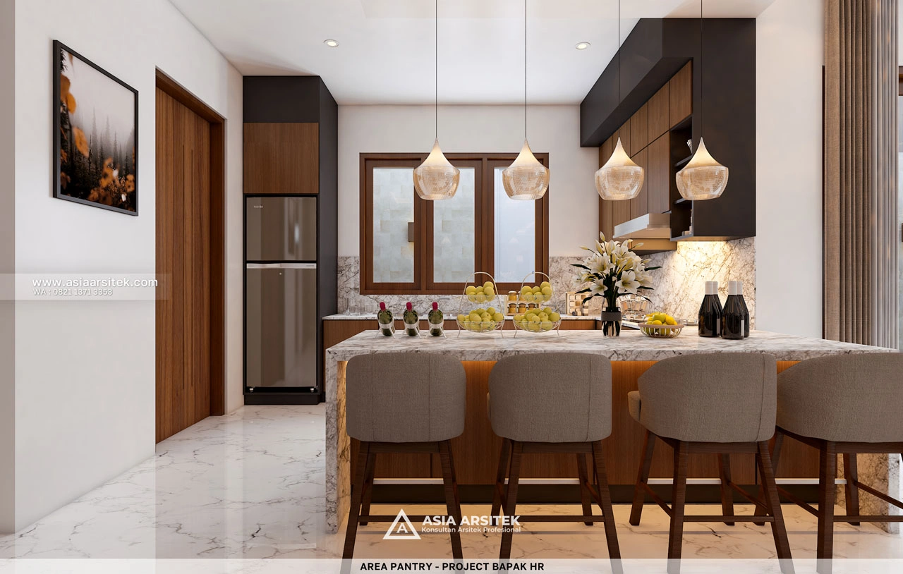 Desain Ruang Pantry Rumah Tropis 1 Lantai Bapak HR Duren Sawit Jakarta Timur