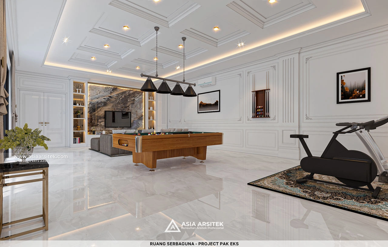 Desain Ruang Serbaguna Billiard Rumah Klasik 3 Lantai Bapak EKS di Kelapa Dua Tangerang