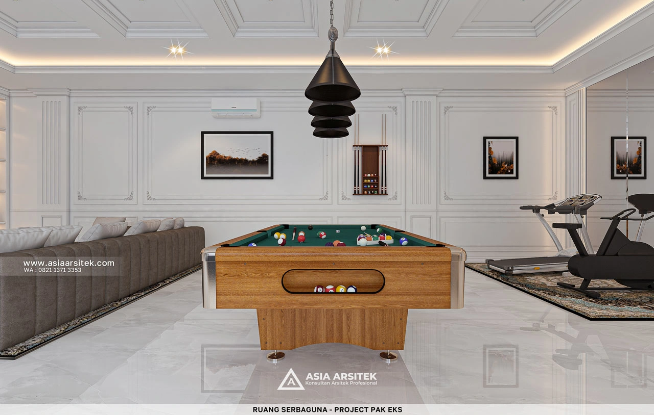 Desain Ruang Serbaguna Billiard dan Gym Rumah Klasik 3 Lantai Bapak EKS di Kelapa Dua Tangerang