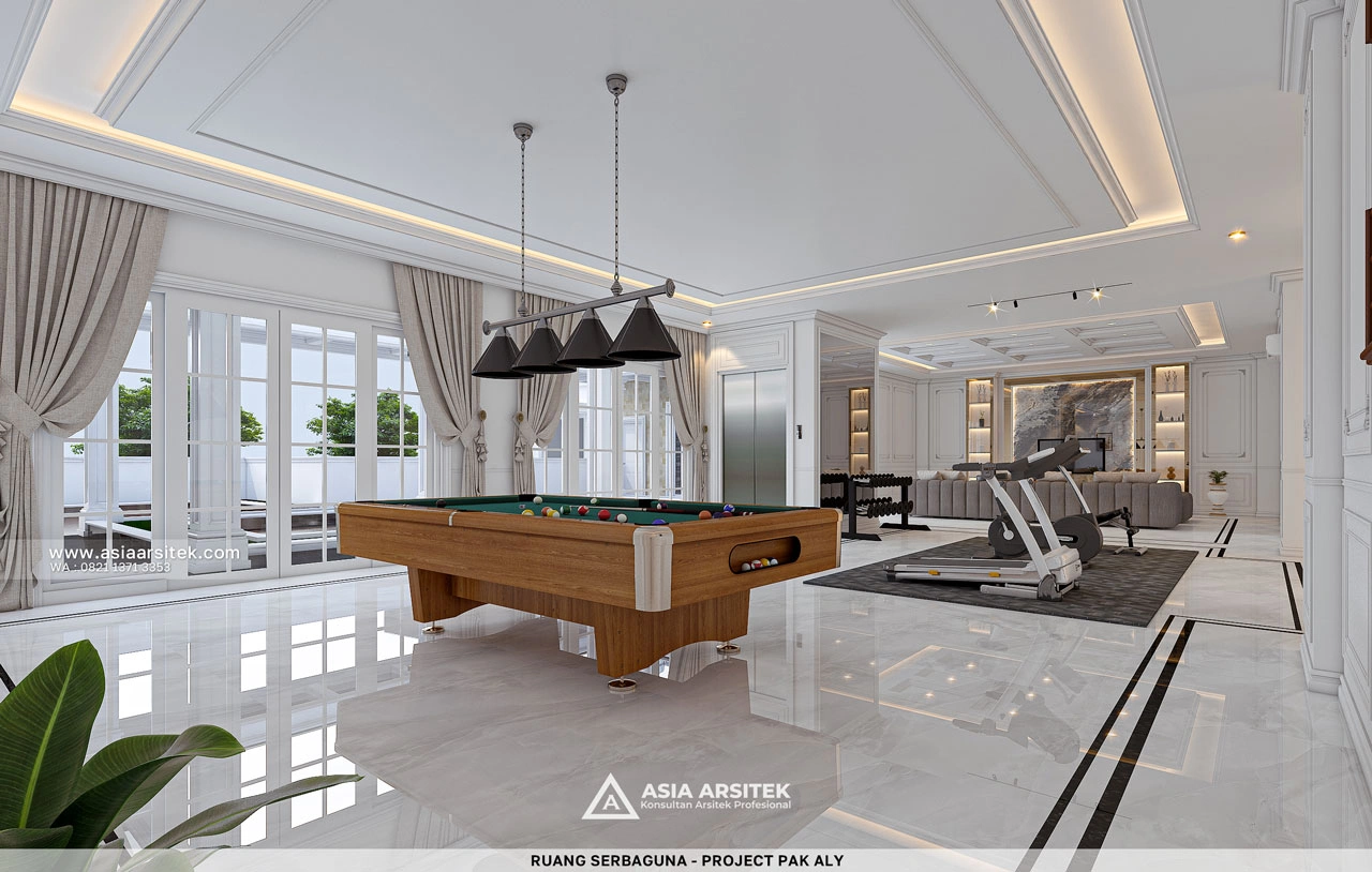 Desain Ruang Serbaguna Lengkap Rumah Klasik 4 Lantai Bapak ALY di Kelapa Gading Jakarta Utara
