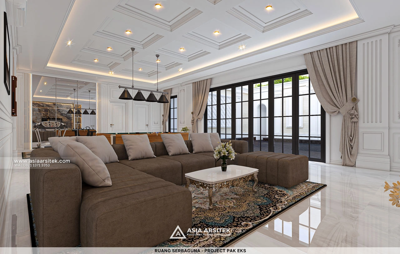 Desain Ruang Serbaguna Nyaman Rumah Klasik 3 Lantai Bapak EKS di Kelapa Dua Tangerang