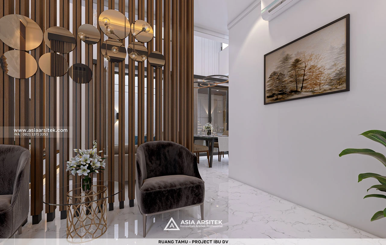 Desain Ruang Tamu Elegan Rumah Minimalis 2 Lantai Ibu DV Duren Sawit Jakarta Timur
