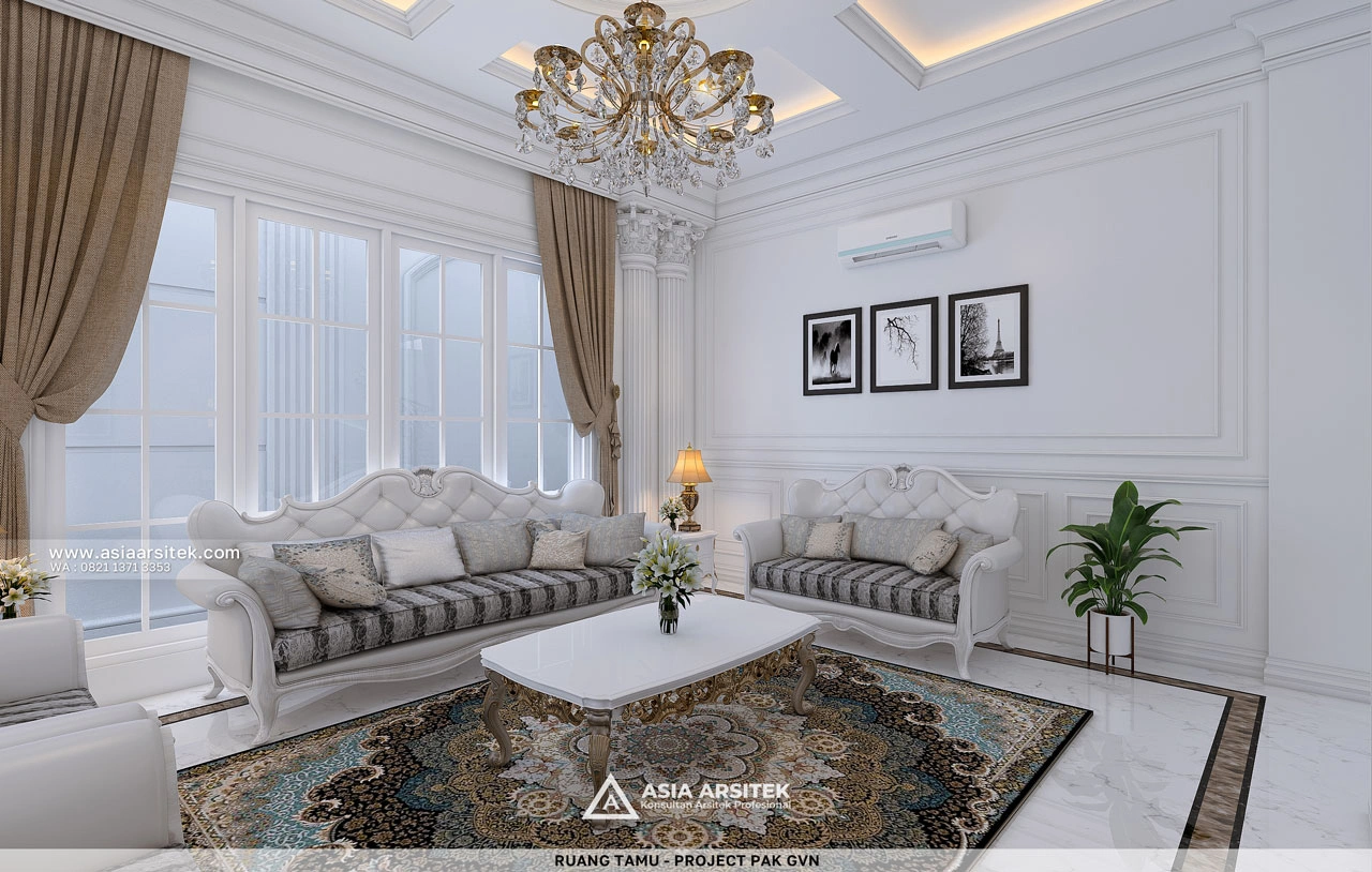 Desain Ruang Tamu Rumah Klasik 2 Lantai Bapak GVN di Kelapa Dua Tangerang
