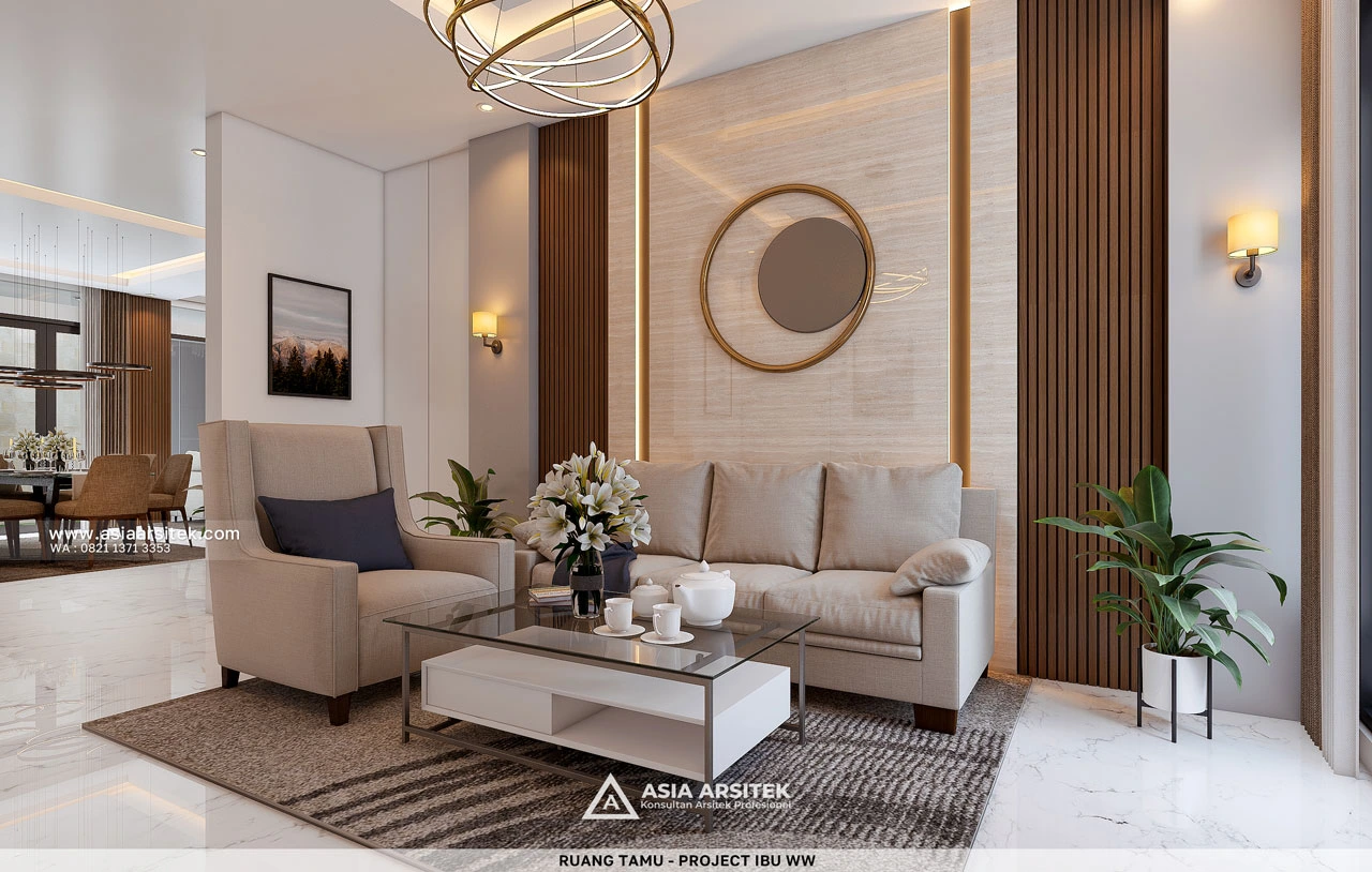 Desain Ruang Tamu Rumah Modern 2 Lantai Ibu WW Surabaya Jawa Timur