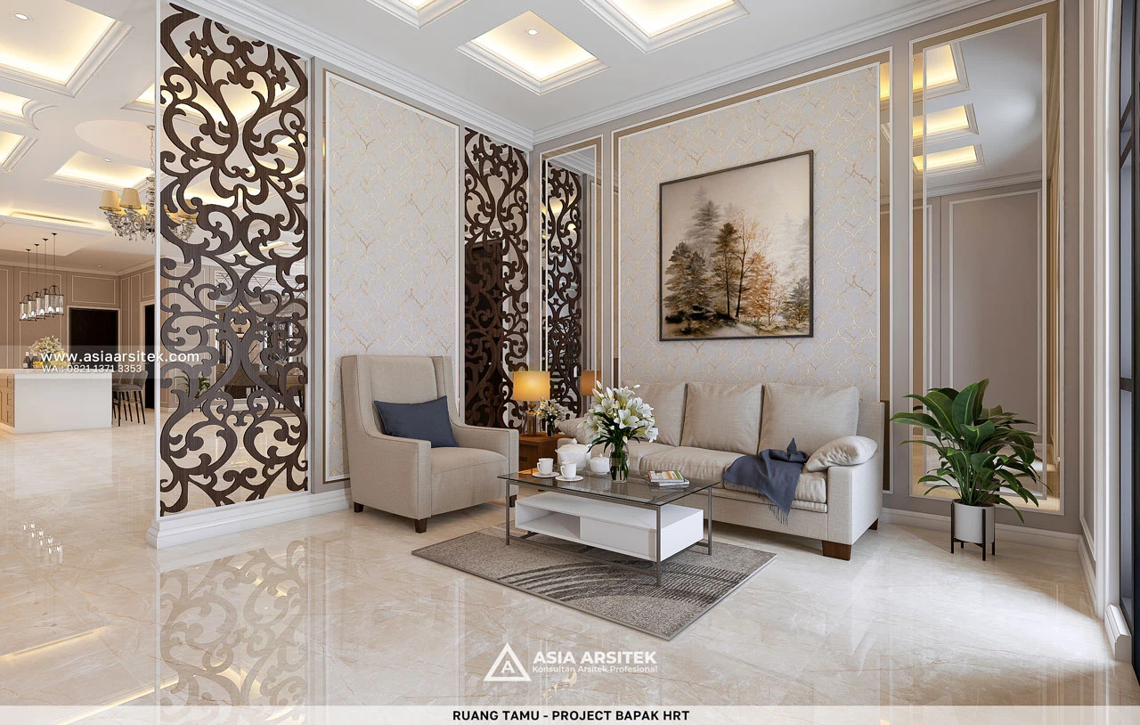 Desain Ruang Tamu Rumah Tropis 2 Lantai Bapak HRT Bogor Jawa Barat