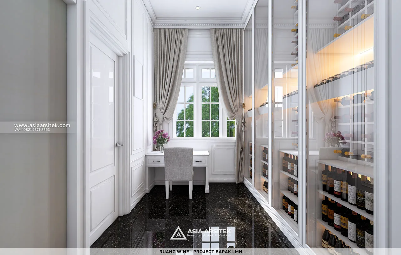 Desain Ruang Wine Rumah Klasik 3 Lantai Bapak LMN di Sentul City Bogor