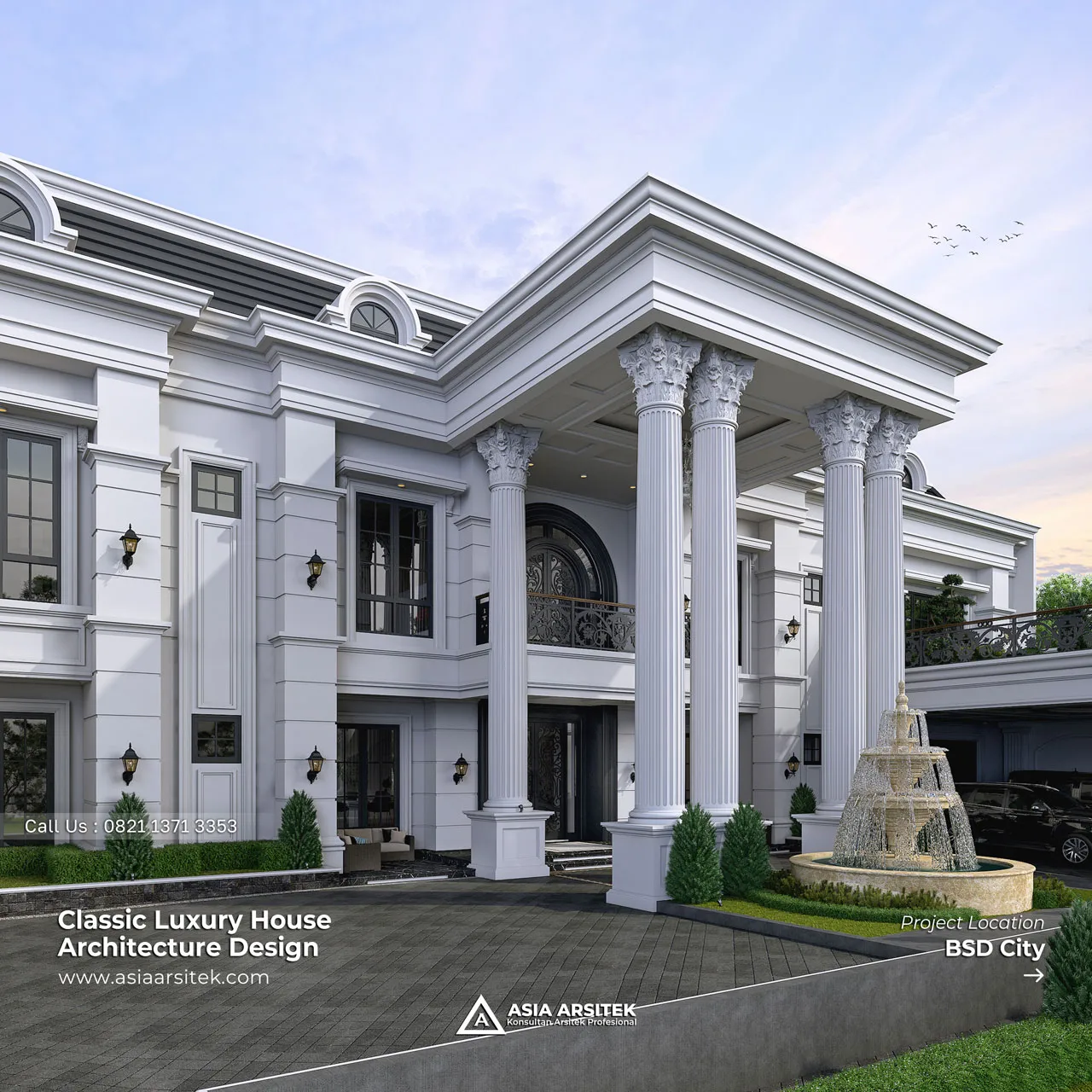 Desain Rumah Klasik 2 Lantai Bapak HMD di BSD Tangerang Selatan