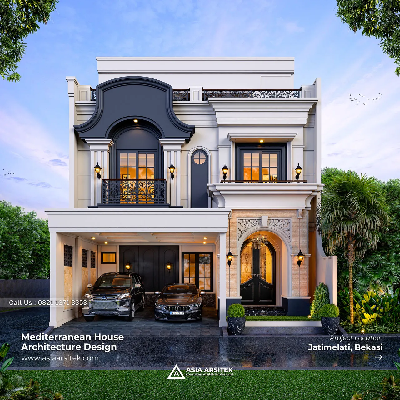 Desain Rumah Mediterania 3 Lantai Bapak RFQ di Jatimelati Bekasi