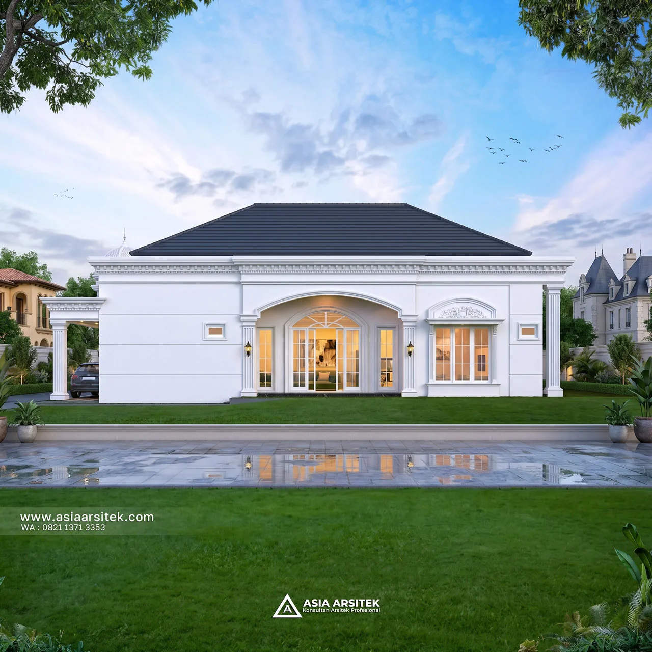 Desain Samping Kanan Full Rumah Klasik 1 Lantai Bapak NRH di Gambut Kalimantan Selatan