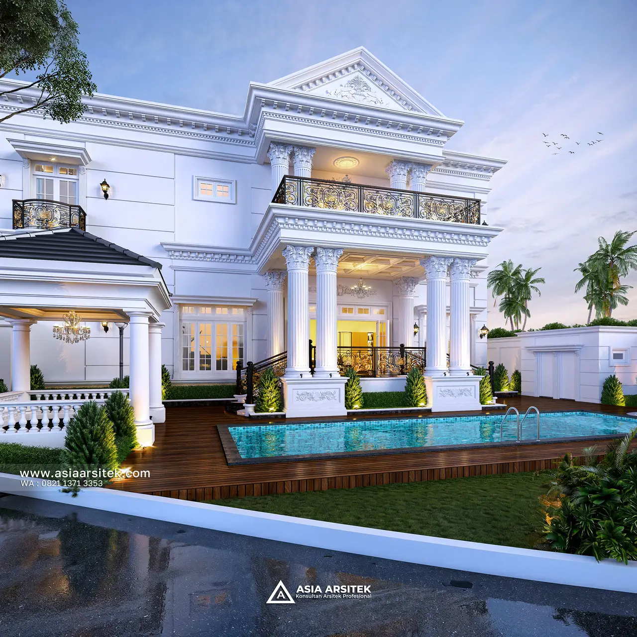 Desain Samping Kanan Rumah Klasik 3 Lantai Bapak LMN di Sentul City Bogor