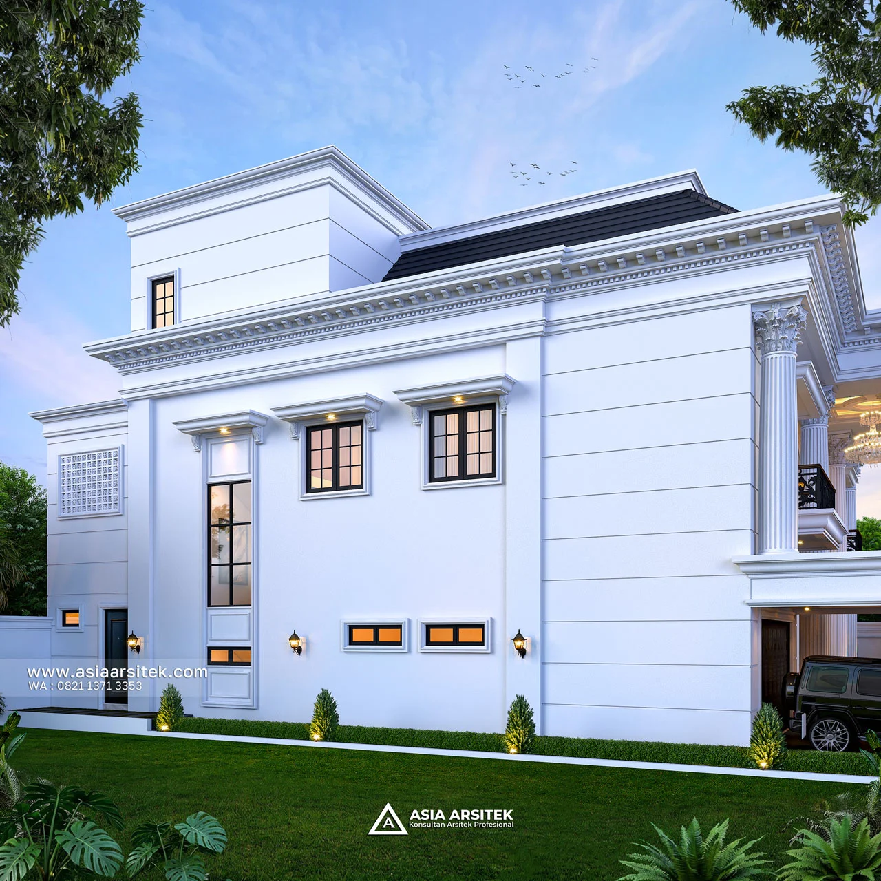 Desain Samping Kiri Rumah Klasik 3 Lantai Bapak EKS di Kelapa Dua Tangerang