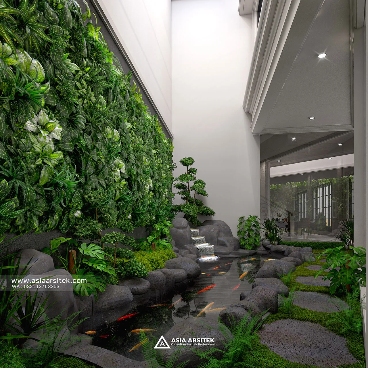 Desain Taman Rumah Klasik 2 Lantai Bapak HMD di BSD Tangerang Selatan